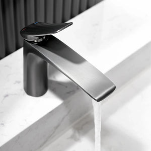 Robinet mitigeur salle de bain, 14cm, gris métal SULFA