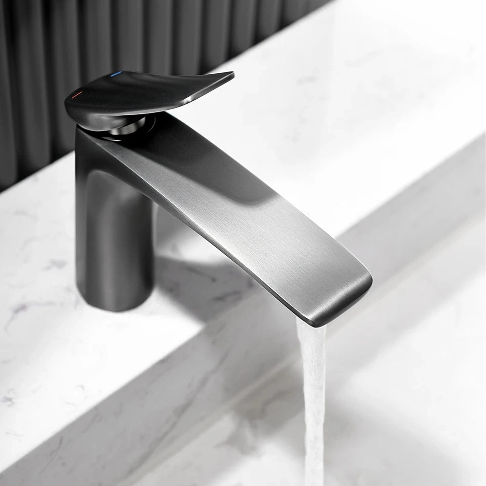 Robinet mitigeur salle de bain, 14cm, gris métal SULFA