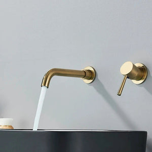 Robinet mitigeur lavabo mural encastré or brossé VALLERA