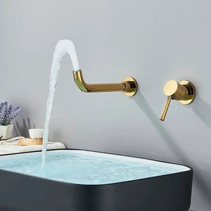 Robinet mitigeur lavabo mural encastré or VALLERA