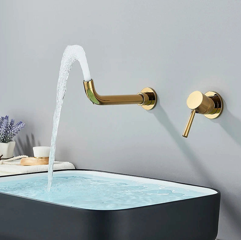 Robinet mitigeur lavabo mural encastré or VALLERA