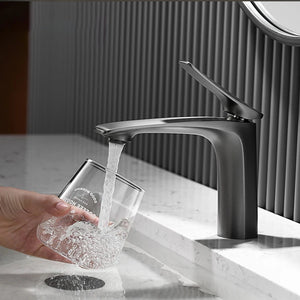 Robinet mitigeur salle de bain, 14cm, gris métal SULFA