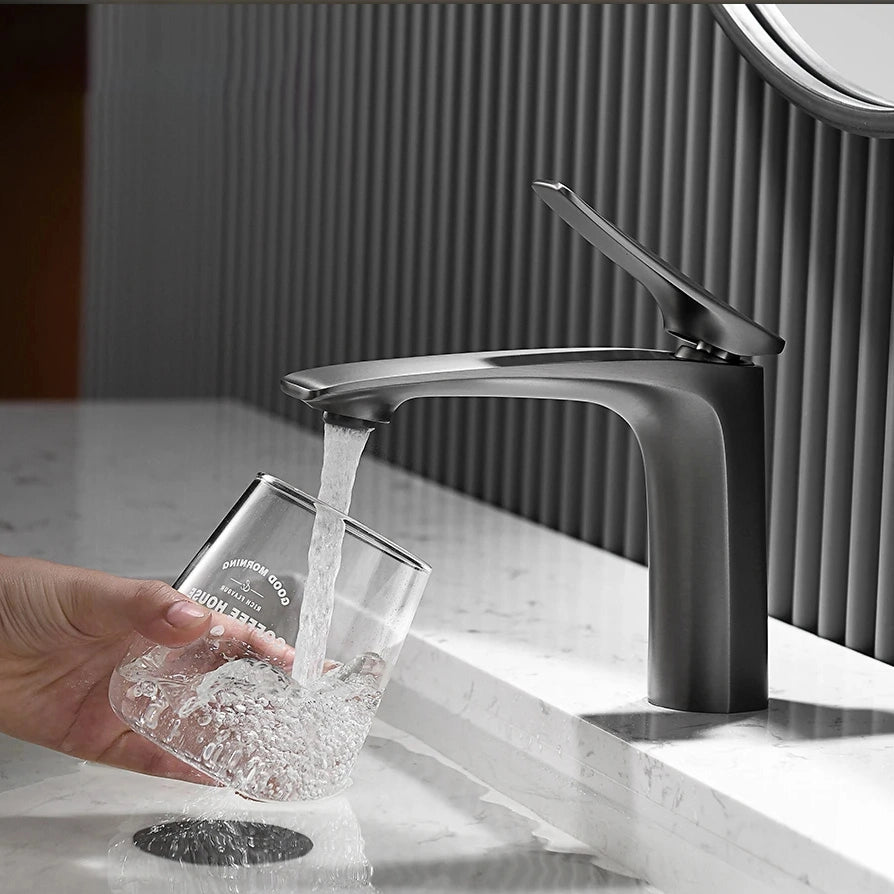 Robinet mitigeur salle de bain, 14cm, gris métal SULFA