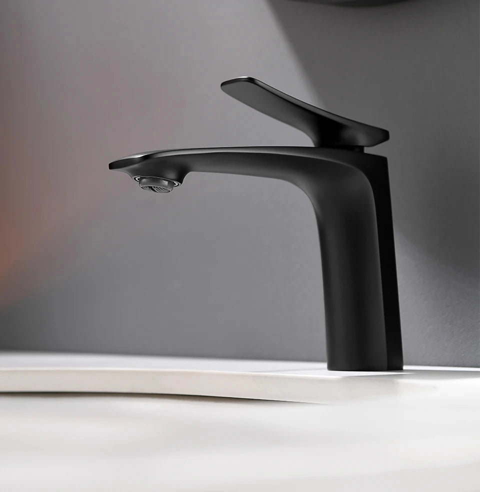 Robinet mitigeur salle de bain, 14cm, noir mat SULFA