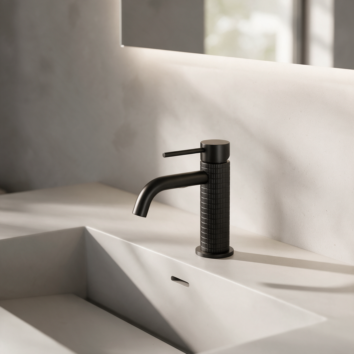 Robinet Lavabo Noir Mat Strié 16cm/31cm 'Tuile'