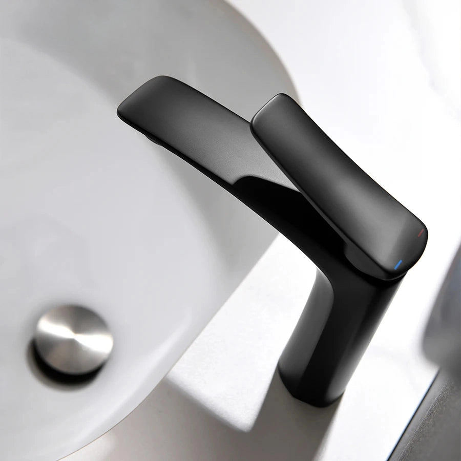 Robinet mitigeur salle de bain, 14cm, noir mat SULFA