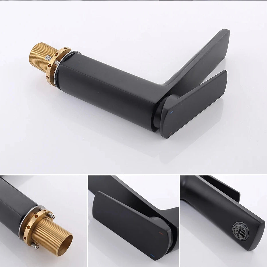 Mitigeur lavabo noir mat design LINEA 15,5cm