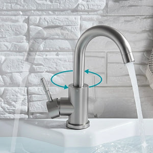 Robinet mitigeur lavabo col de cygne inox brossé 28 cm CYGA