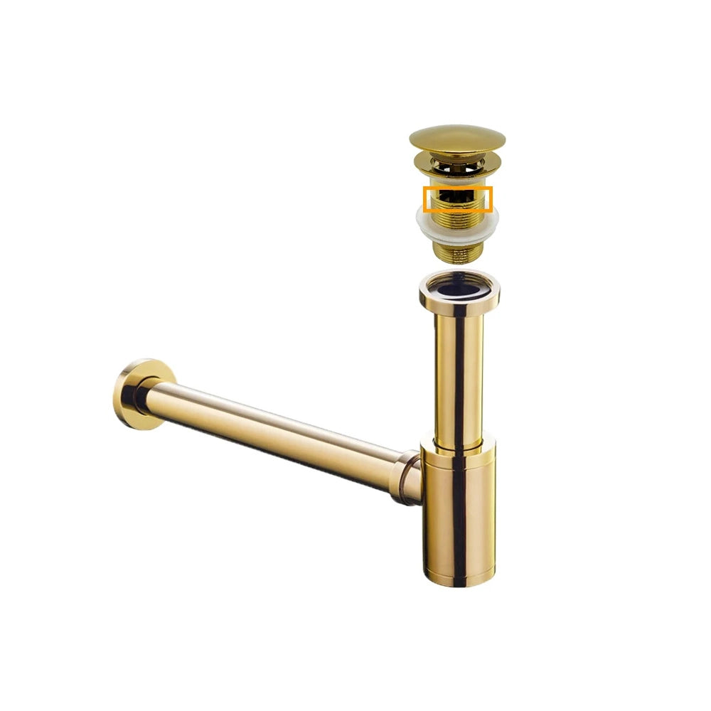 Siphon lavabo & bonde pop up avec ou sans trop plein or