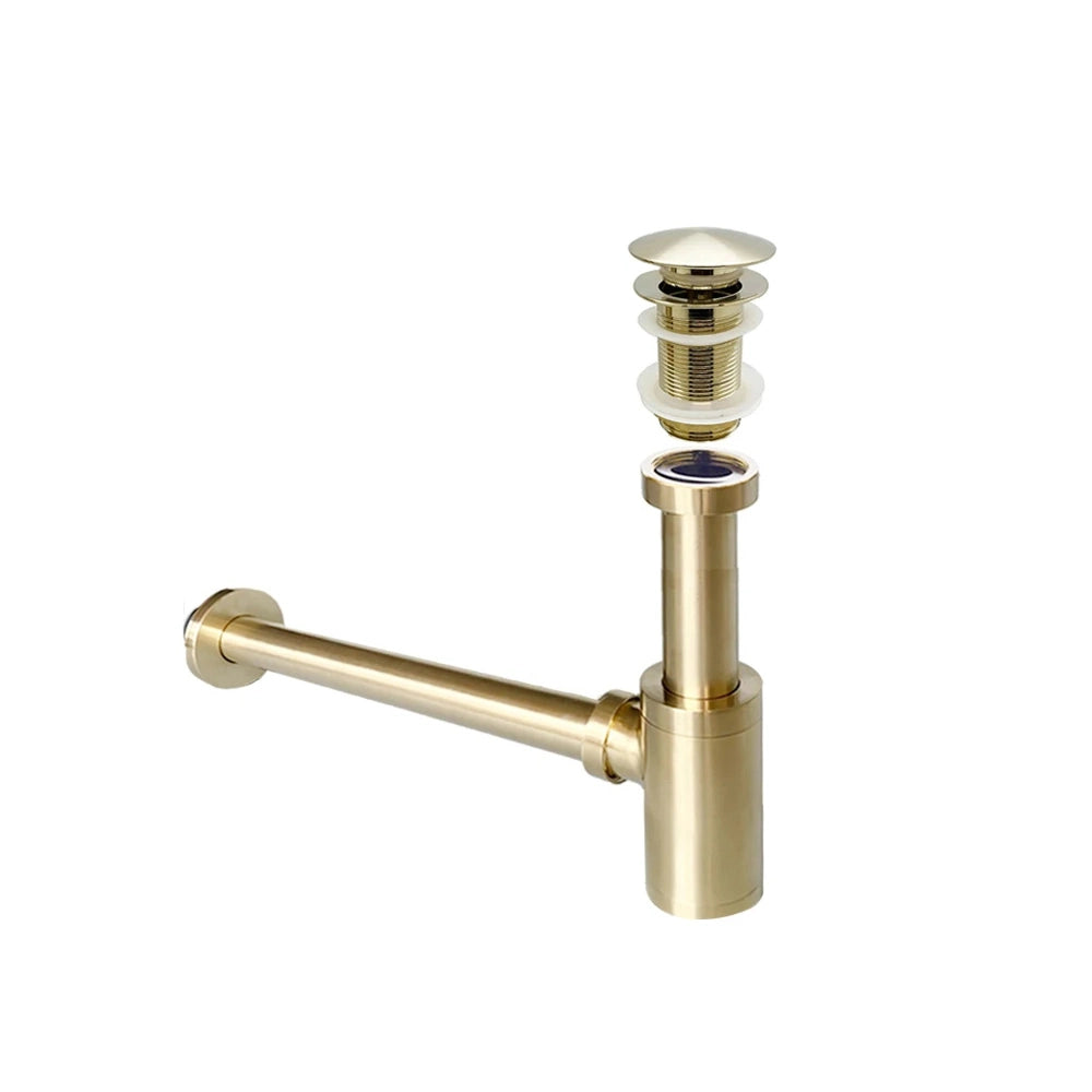 Siphon & bonde lavabo avec ou sans trop plein or brossé