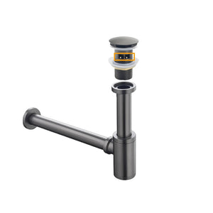 Siphon lavabo & bonde clic-clac avec ou sans trop plein gris métal