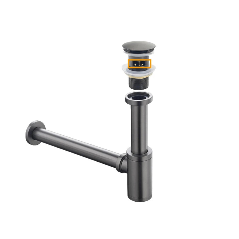 Siphon lavabo & bonde clic-clac avec ou sans trop plein gris métal