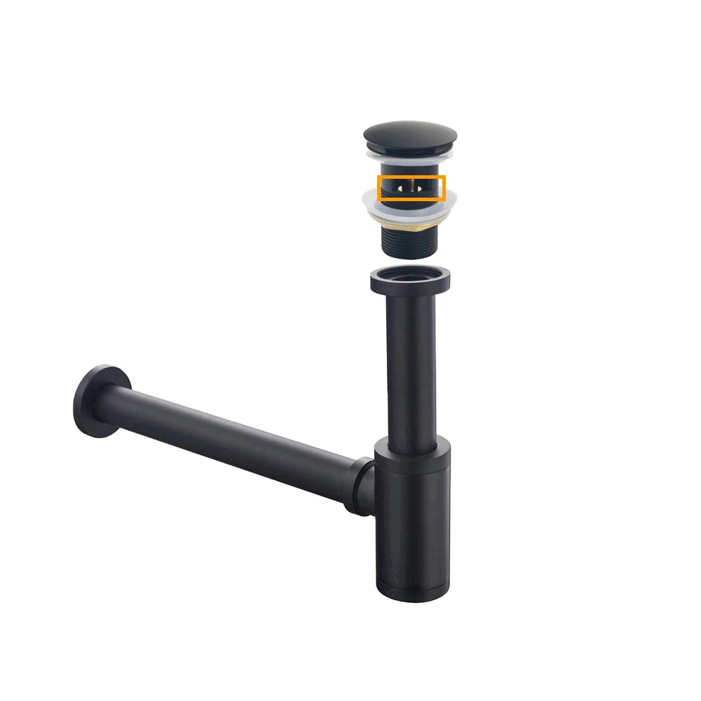 Siphon lavabo & bonde clic-clac avec ou sans trop plein noir mat