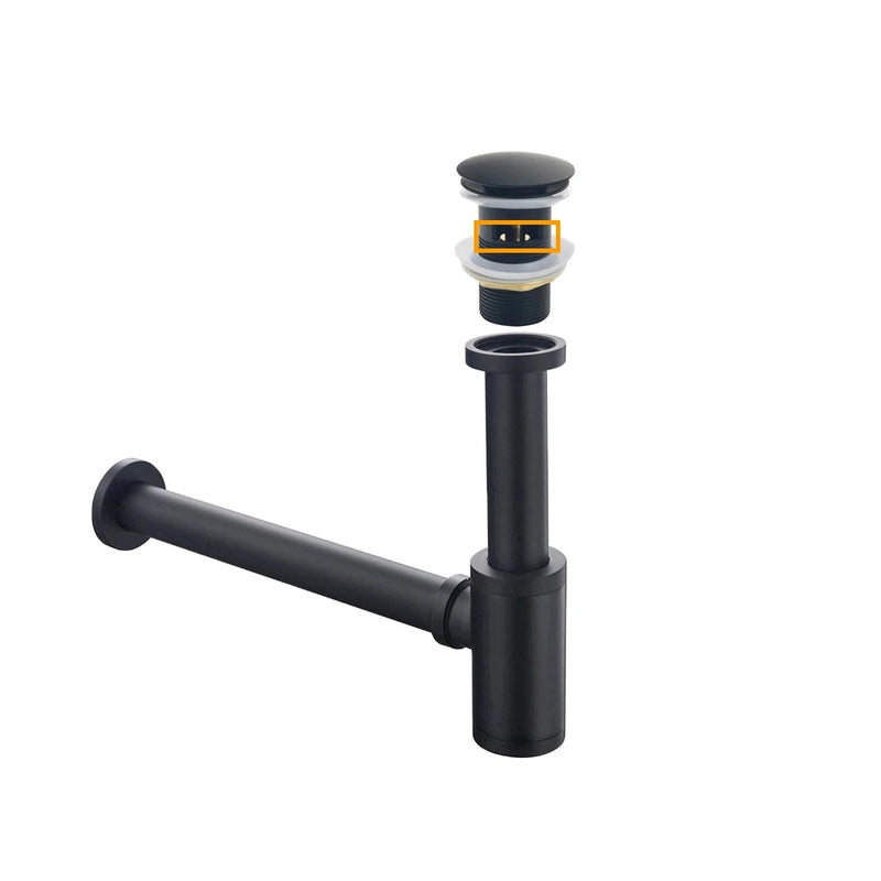 Siphon lavabo & bonde clic-clac avec ou sans trop plein noir mat