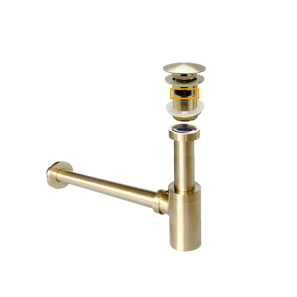 Siphon & bonde lavabo avec ou sans trop plein or brossé