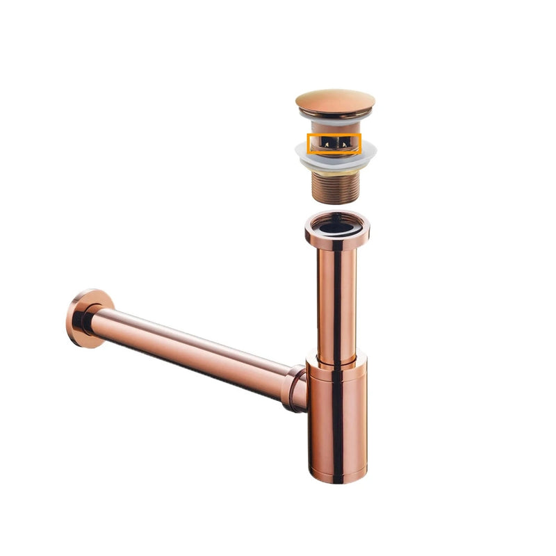 Siphon et bonde lavabo avec ou sans trop plein or rose