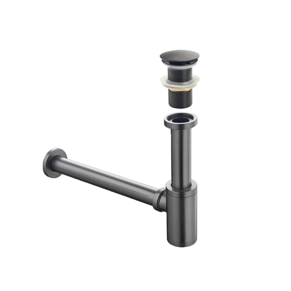 Siphon lavabo & bonde clic-clac avec ou sans trop plein gris métal