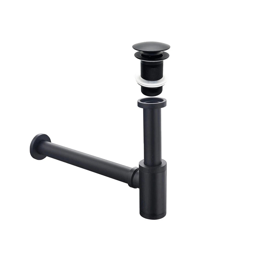 Siphon lavabo & bonde clic-clac avec ou sans trop plein noir mat