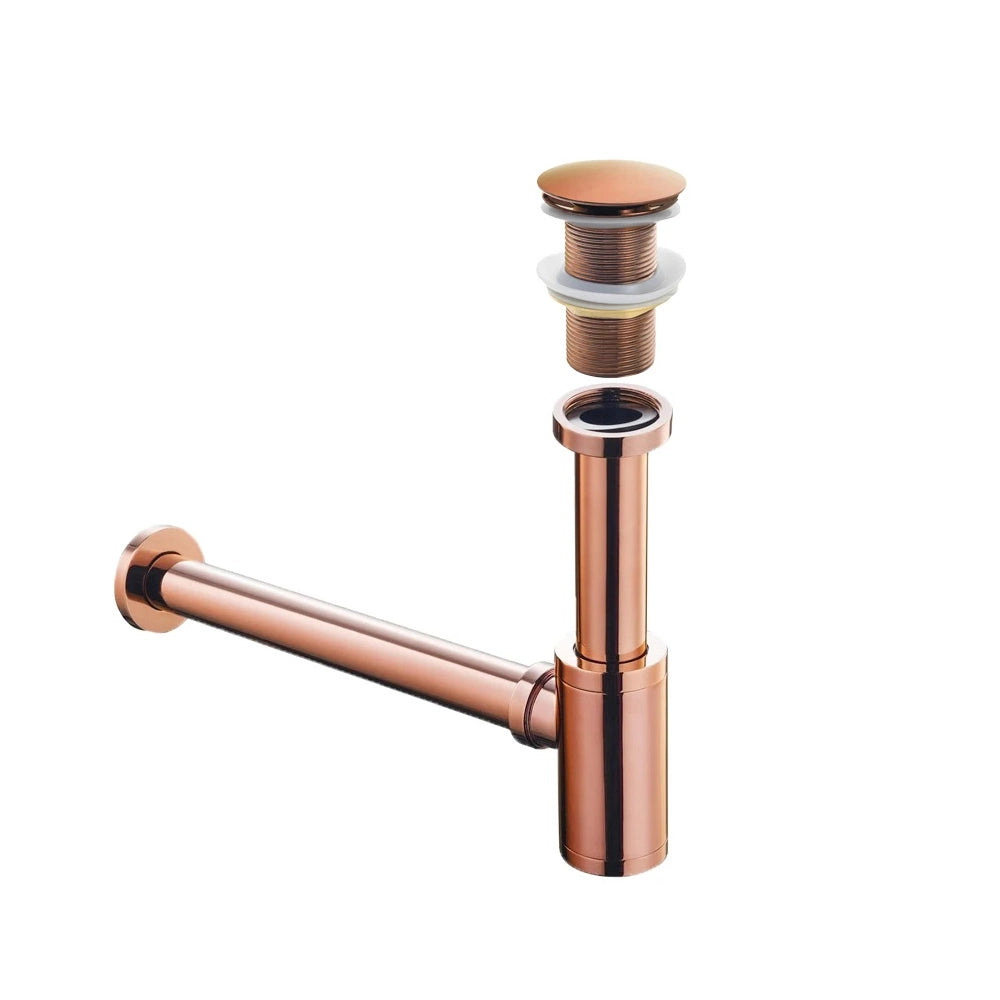Siphon et bonde lavabo avec ou sans trop plein or rose