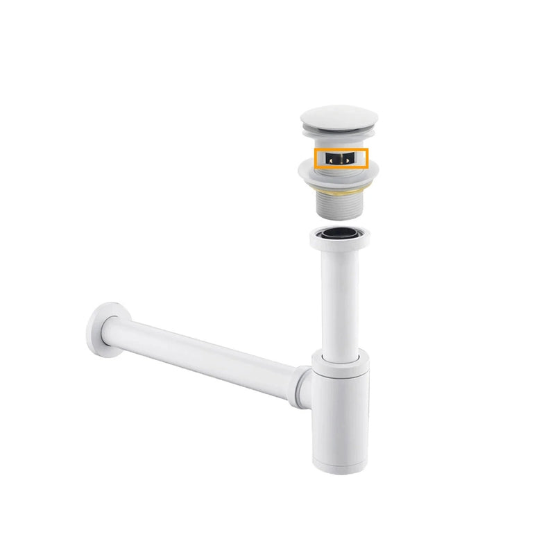 Siphon lavabo & bonde clic-clac avec ou sans trop plein blanc mat