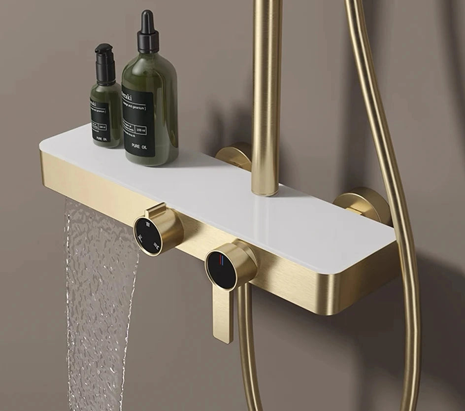 Colonne de douche, avec mitigeur mécanique, 3 voies, Or brossé ROBUSTI