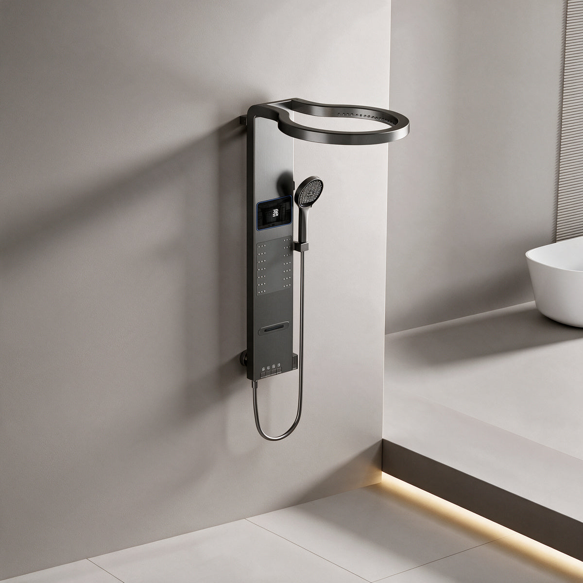 Système de Douche Mural, Affichage Numérique, 4 Voies, Gris Gunmetal