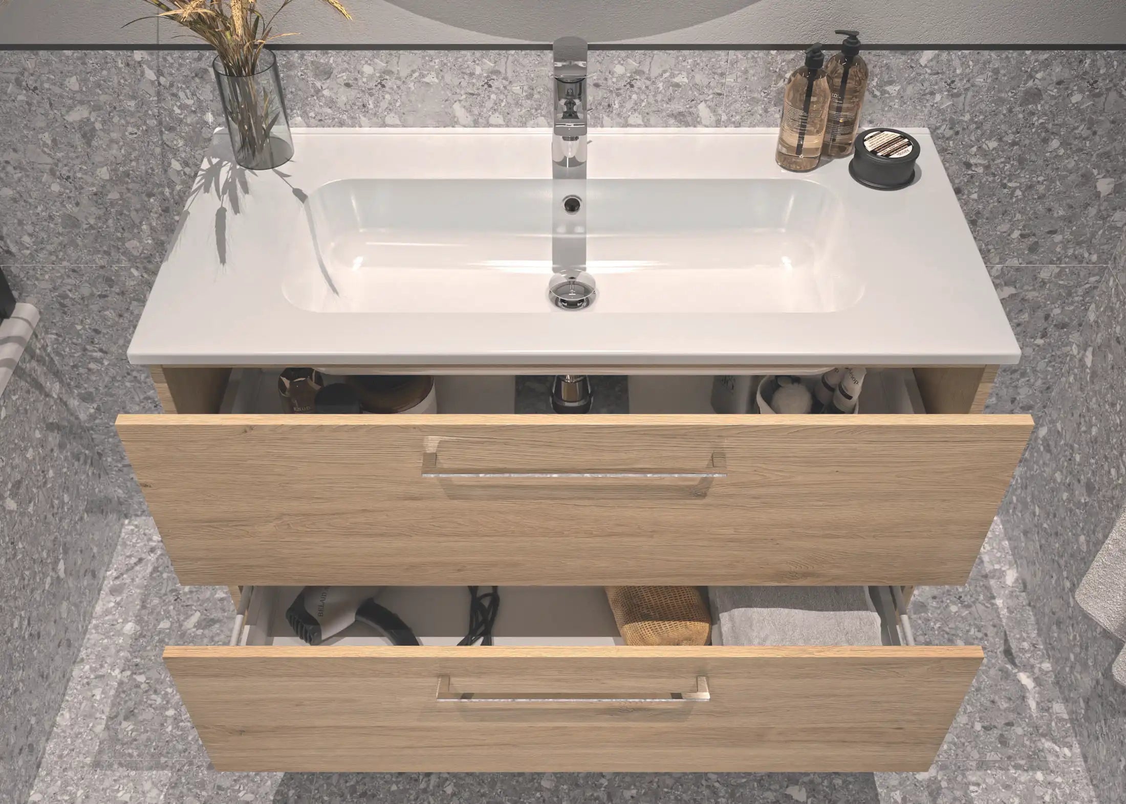 Meuble salle de bain tiroirs et plan vasque STUDIO 81 cm