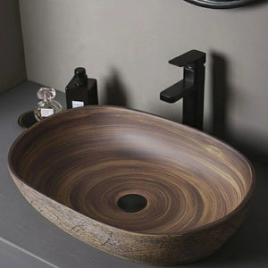 Vaque à poser design ovale en céramique marron – MIRANO