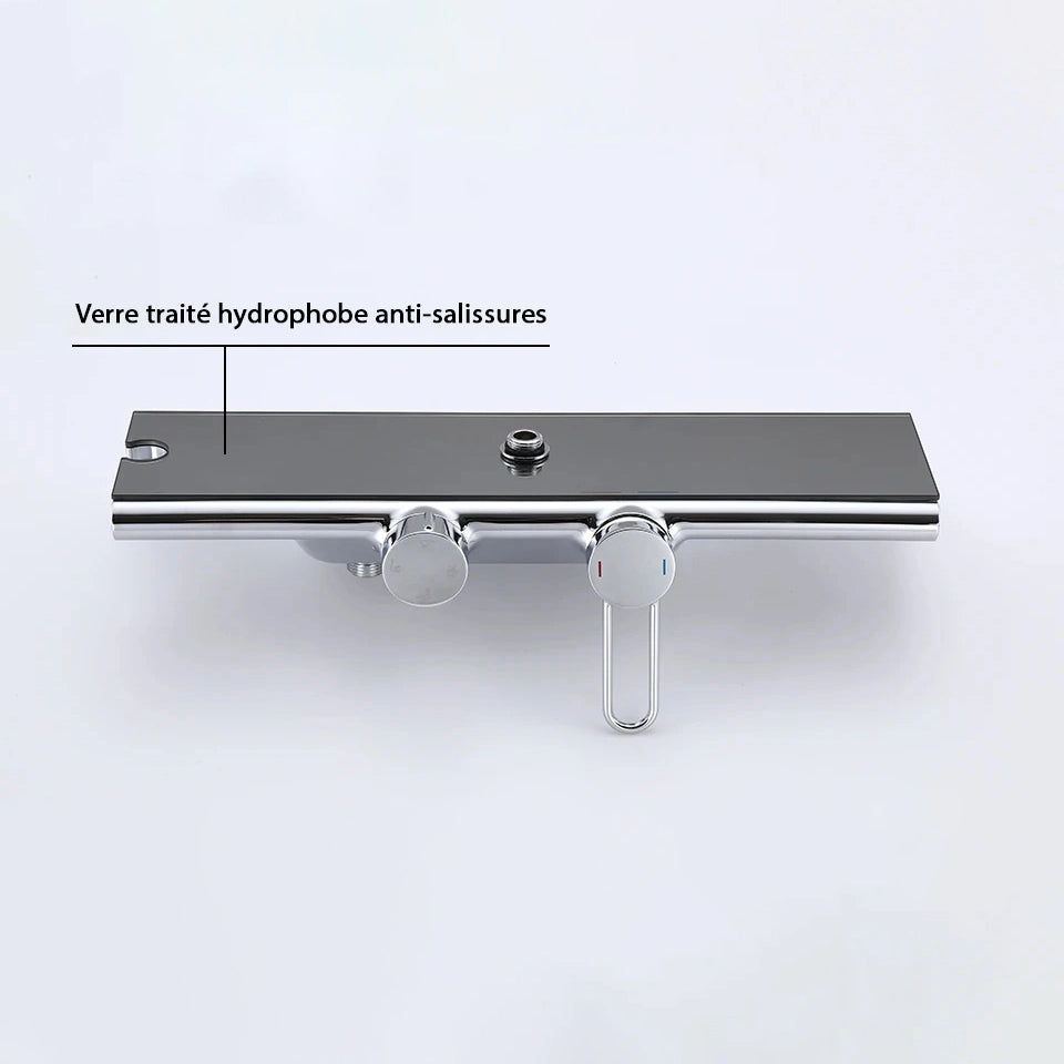 Colonne de douche 4 voies avec mitigeur thermostatique, 2 formes de tête, chrome AGUALE