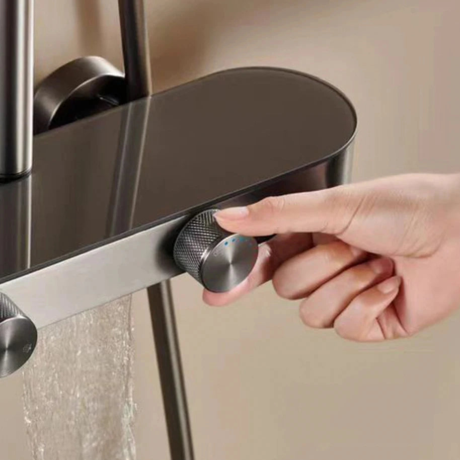 Colonne de douche ou bain douche, avec mitigeur thermostatique, 3 voies, gris foncé OVALIS